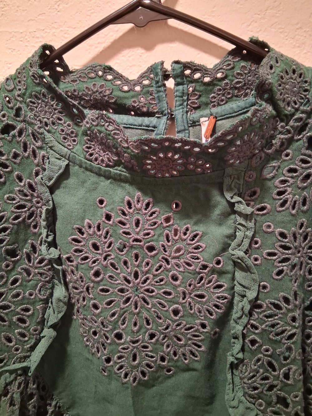 Free People Emerald Green Crochet Lace Long-Sleeve Blouse - Picture 2 of 4